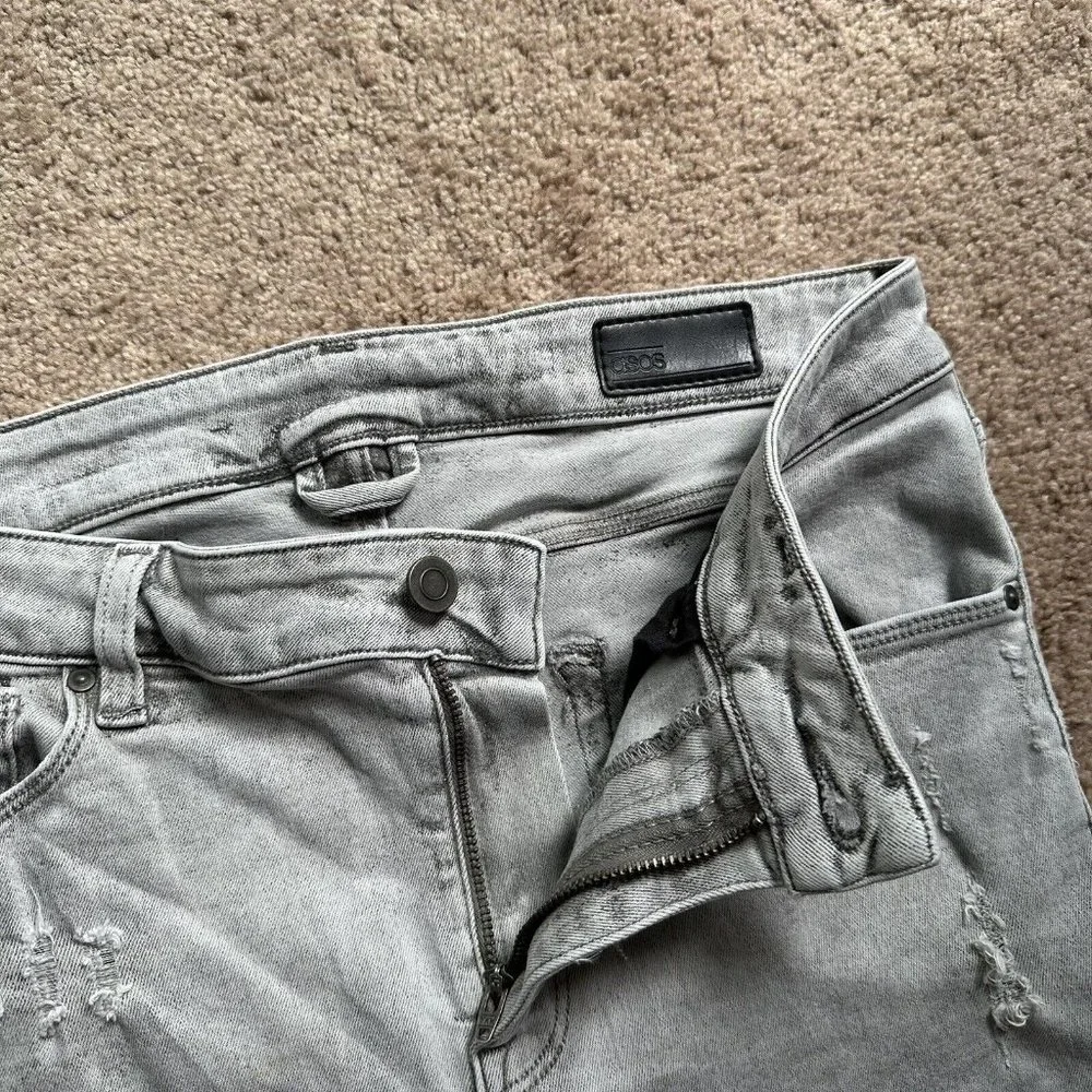 Asos Jeans Women's Size 32x34 Casual Skinny Denim Grey Light Distressed - Picture 6 of 15